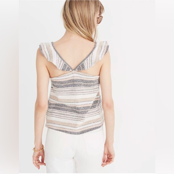 Madewell Texture Strip Ruffle Racerback Crop Tank - Picture 3 of 8